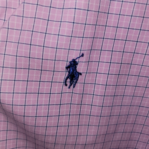 Ralph Lauren Custom Fit Mens Sz M Pink Blue Plaid Button Tab Shirt - Picture 3 of 7